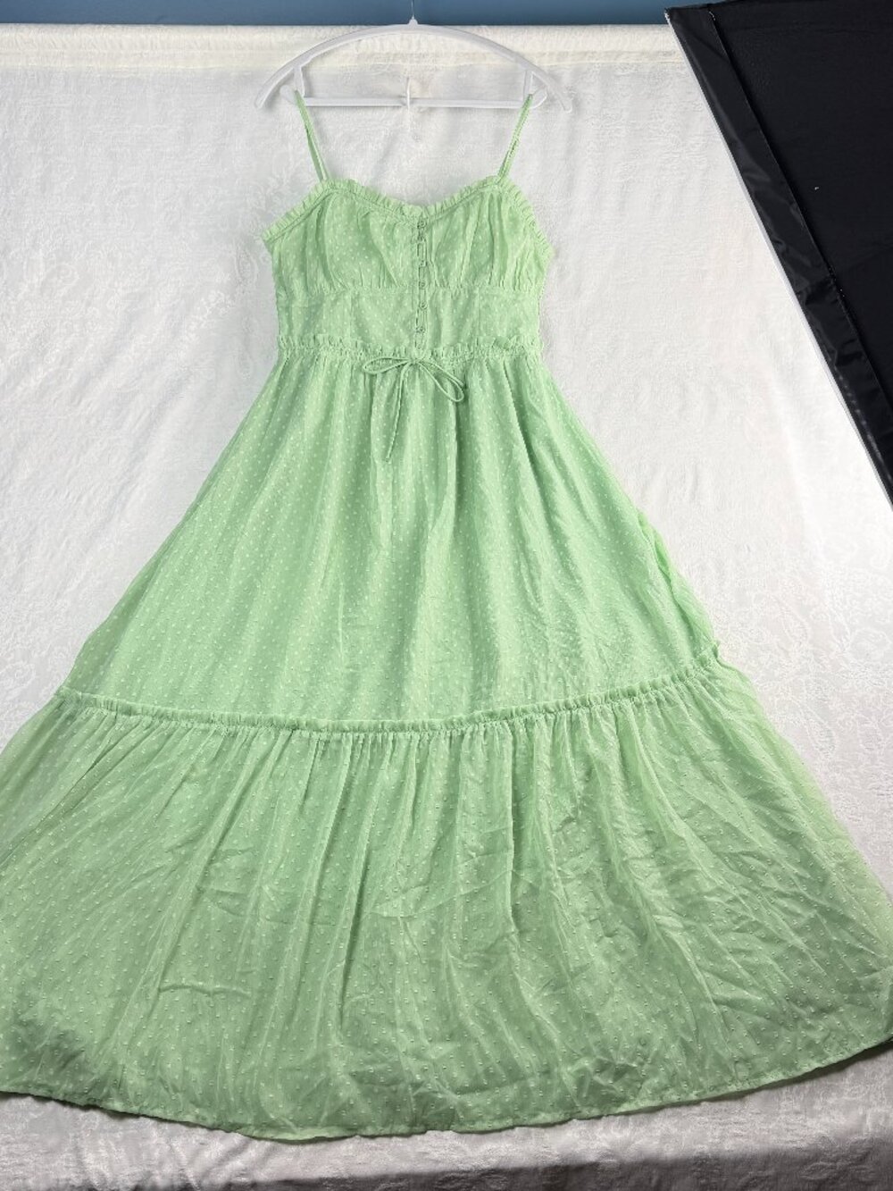 Patron of Peace Women’s L Green Swiss Dot Maxi Dress Boho Cottagecore Sundress